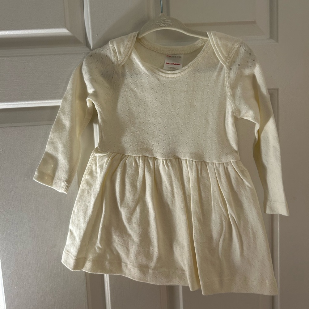 Hanna Andersson Cream Long-Sleeve Dress 100% Organic Cotton with built-in